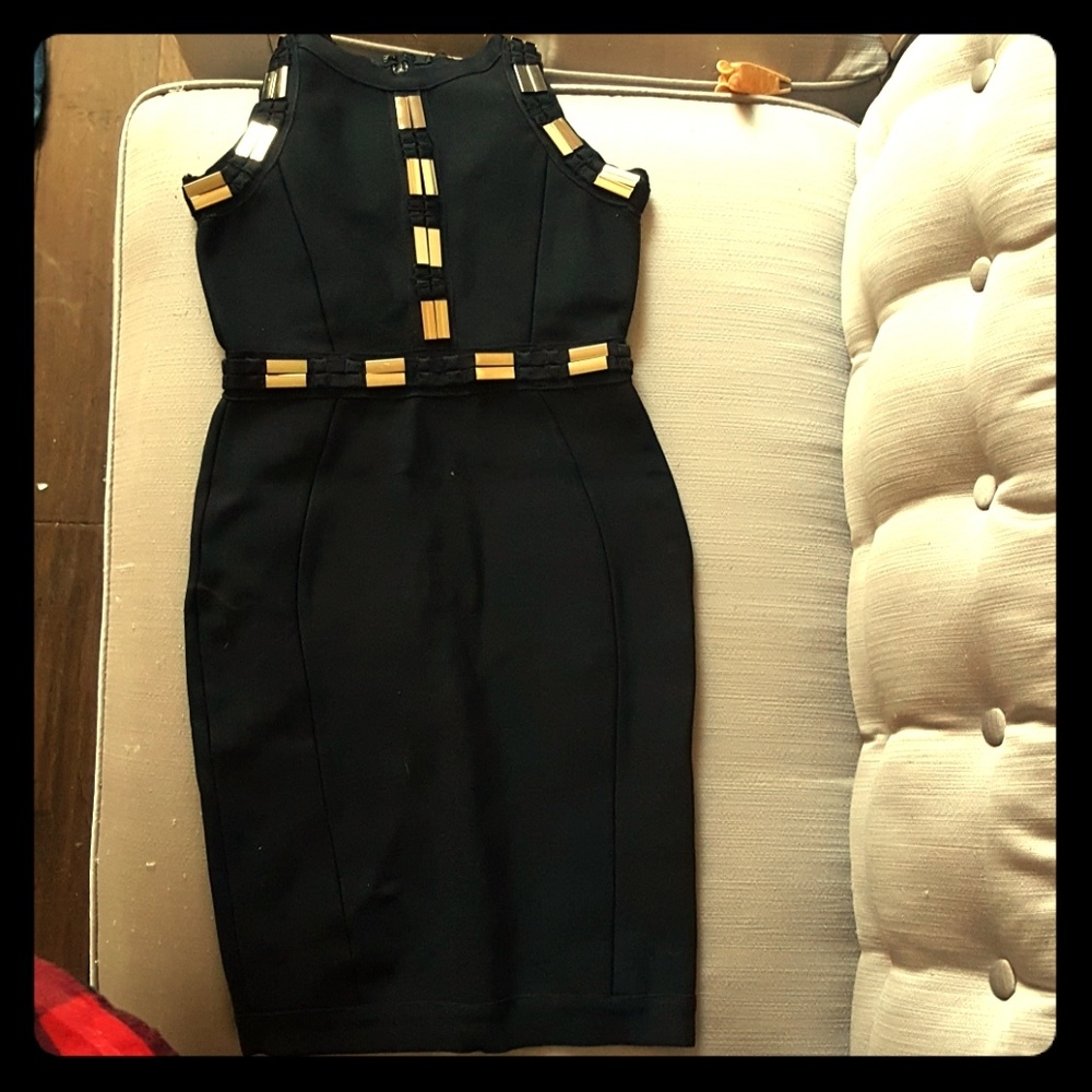Black Vest Bandage Dress with Gold Embellishments